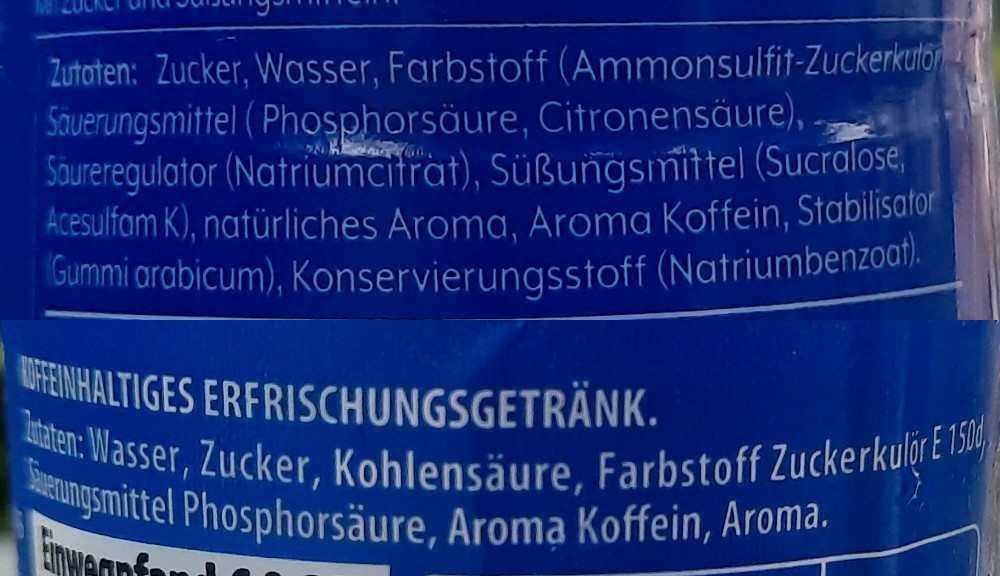 Inhaltsstoffe SodaStream x Pepsi Sirup vs Pepsi Einwegpfandflasche