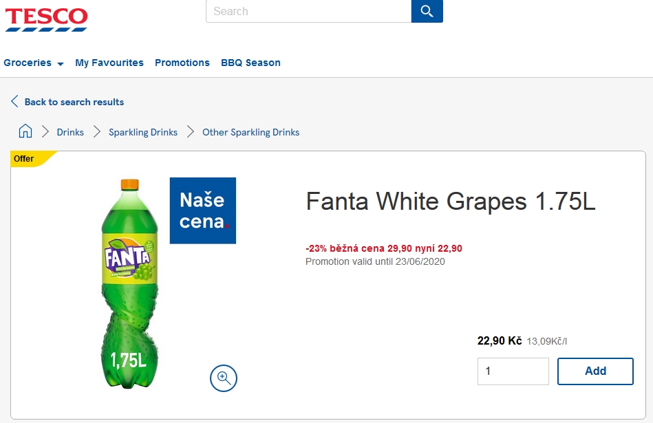 fanta Bílé hrozno / white grapes - tesco online