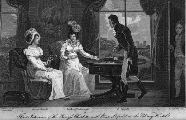 Künsterlischer Darstellung des ersten Treffens von Charlotte und Leopold